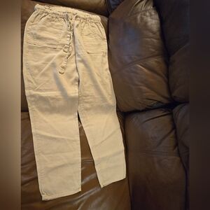 Beige Casual Drawstring Pants